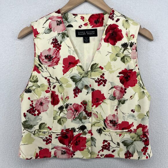 Ellen Tracy Tops - ELLEN TRACY Vest 10P Petite LINDA ALLARD Floral Button Up Waistcoat Red Vintage